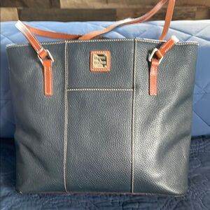 Dooney & Bourke Blue and Tan Tote Bag with Structured Design
